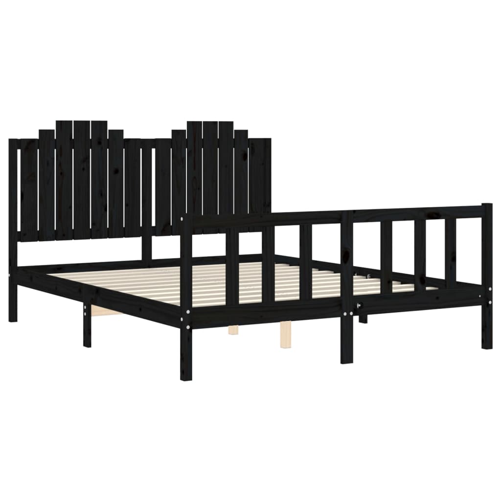 Estrutura de cama com cabeceira 160x200 cm madeira maciça preto