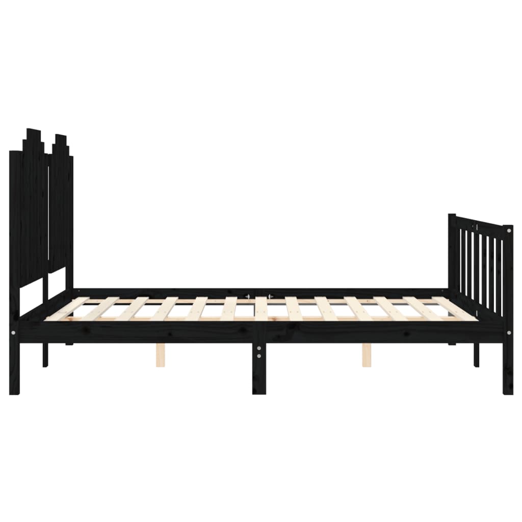 Estrutura de cama com cabeceira 160x200 cm madeira maciça preto