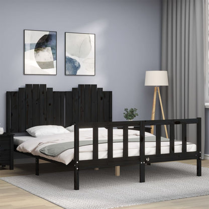 Estrutura de cama com cabeceira 160x200 cm madeira maciça preto