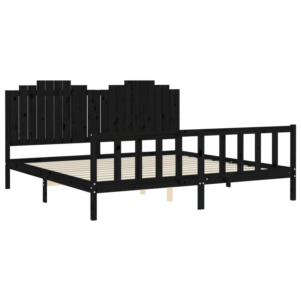 Estrutura de cama com cabeceira 200x200 cm madeira maciça preto