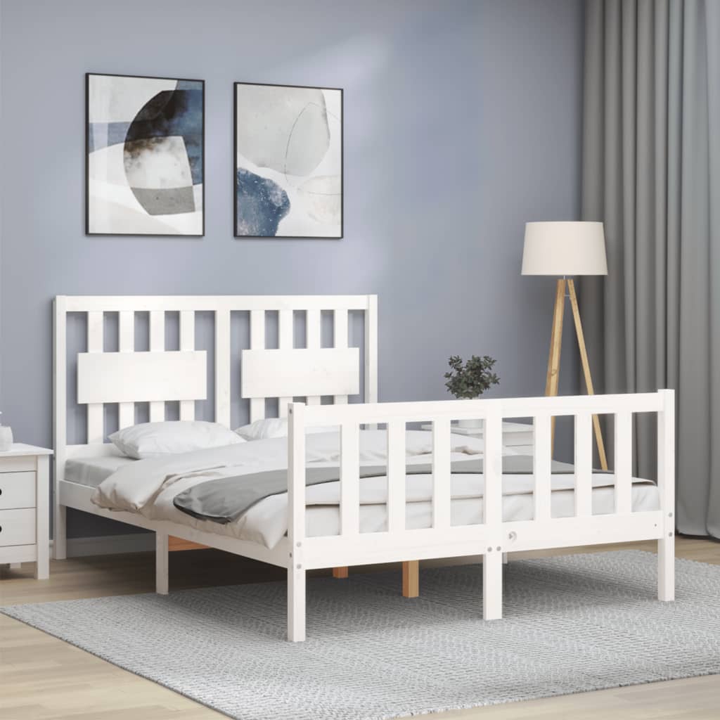 Estrutura de cama com cabeceira 140x190cm madeira maciça branco