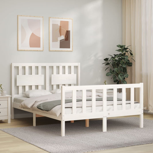 Estrutura de cama com cabeceira 140x190cm madeira maciça branco