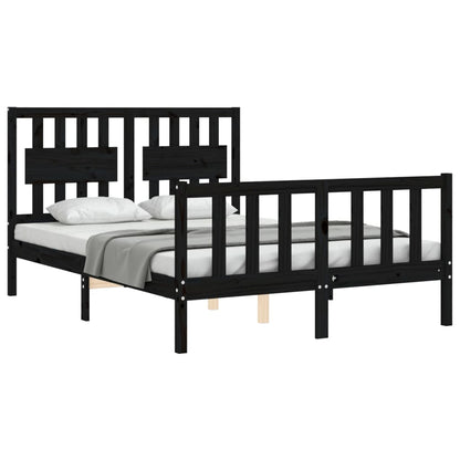 Estrutura de cama com cabeceira 140x190 cm madeira maciça preto