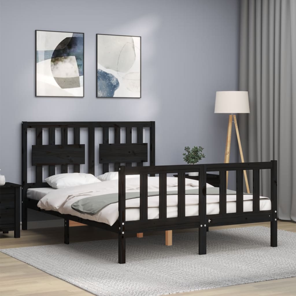 Estrutura de cama com cabeceira 140x190 cm madeira maciça preto