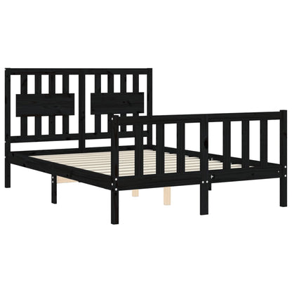 Estrutura de cama com cabeceira 140x190 cm madeira maciça preto