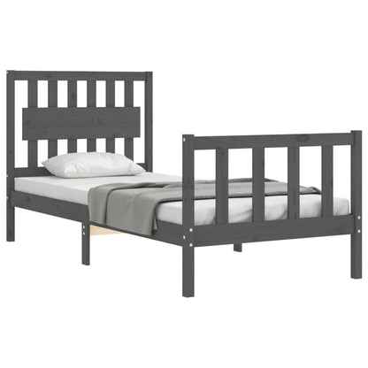 Estrutura de cama com cabeceira 90x200 cm madeira maciça cinza