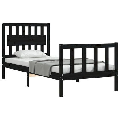 Estrutura de cama com cabeceira 90x200 cm madeira maciça preto