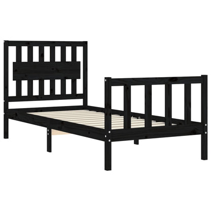 Estrutura de cama com cabeceira 90x200 cm madeira maciça preto