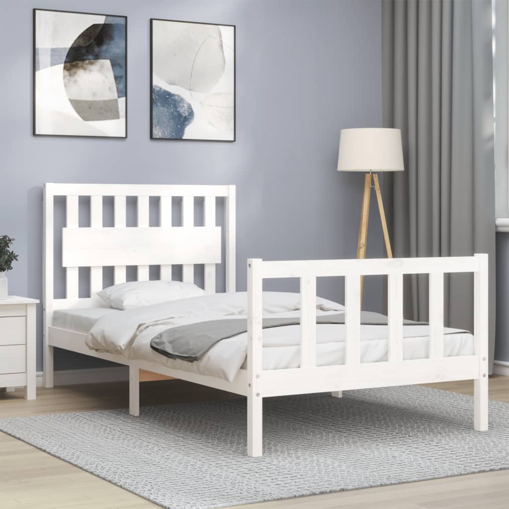 Estrutura de cama com cabeceira 100x200cm madeira maciça branco