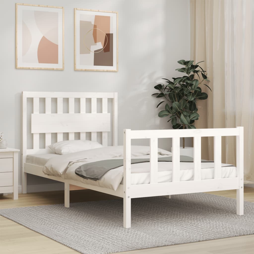 Estrutura de cama com cabeceira 100x200cm madeira maciça branco