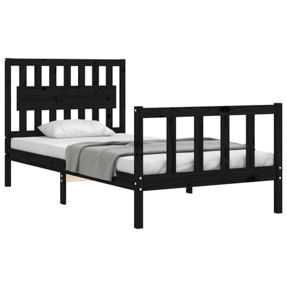 Estrutura de cama com cabeceira 100x200 cm madeira maciça preto