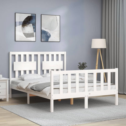 Estrutura de cama com cabeceira 140x200cm madeira maciça branco