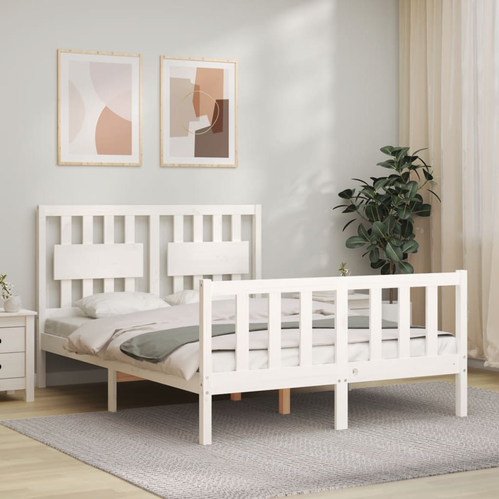 Estrutura de cama com cabeceira 140x200cm madeira maciça branco