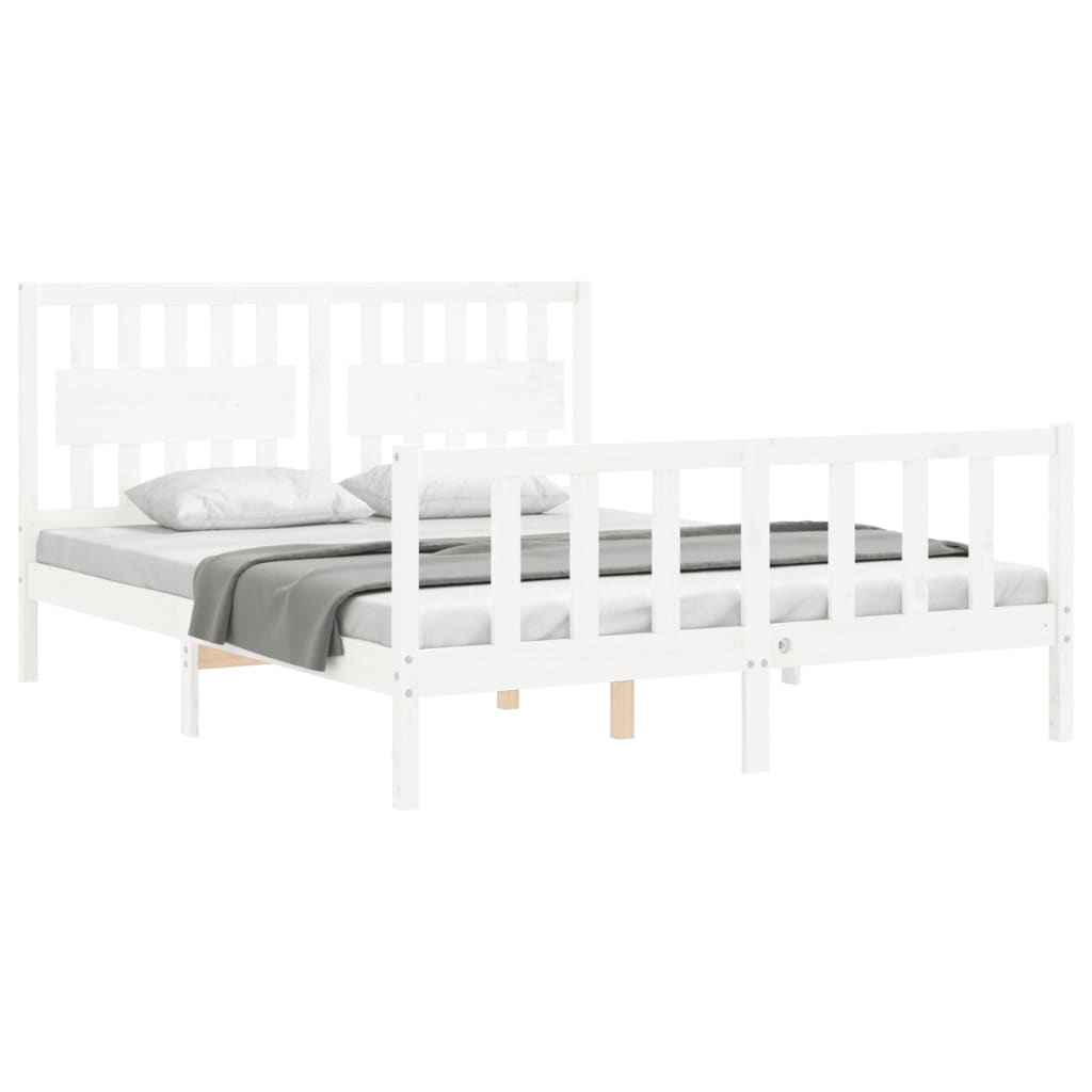 Estrutura de cama King Size com cabeceira madeira maciça branco