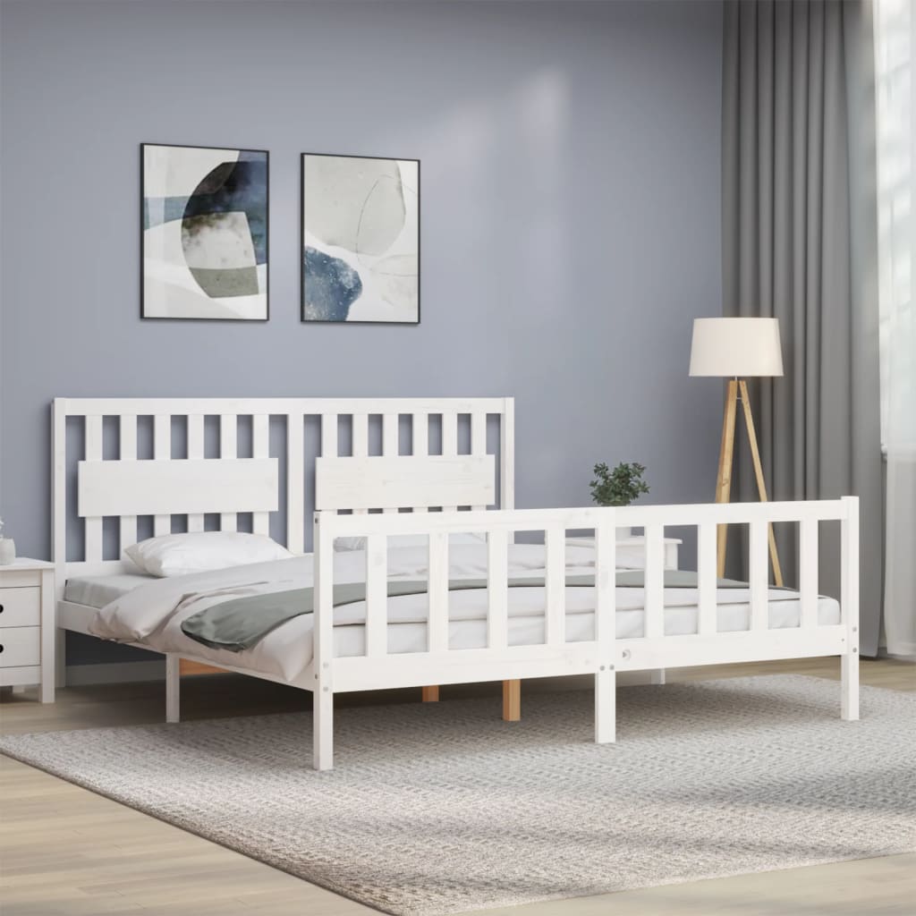 Estrutura cama Super King Size c/ cabeceira madeira branco