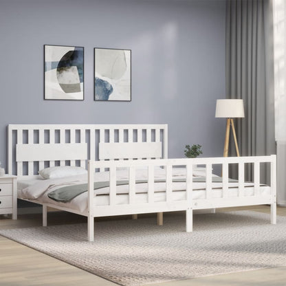 Estrutura de cama com cabeceira 200x200cm madeira maciça branco