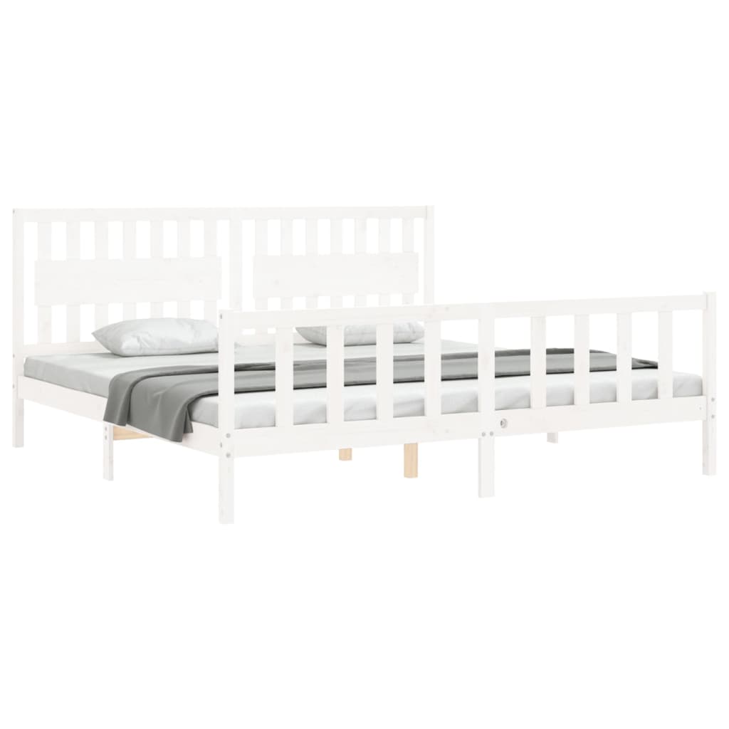 Estrutura de cama com cabeceira 200x200cm madeira maciça branco