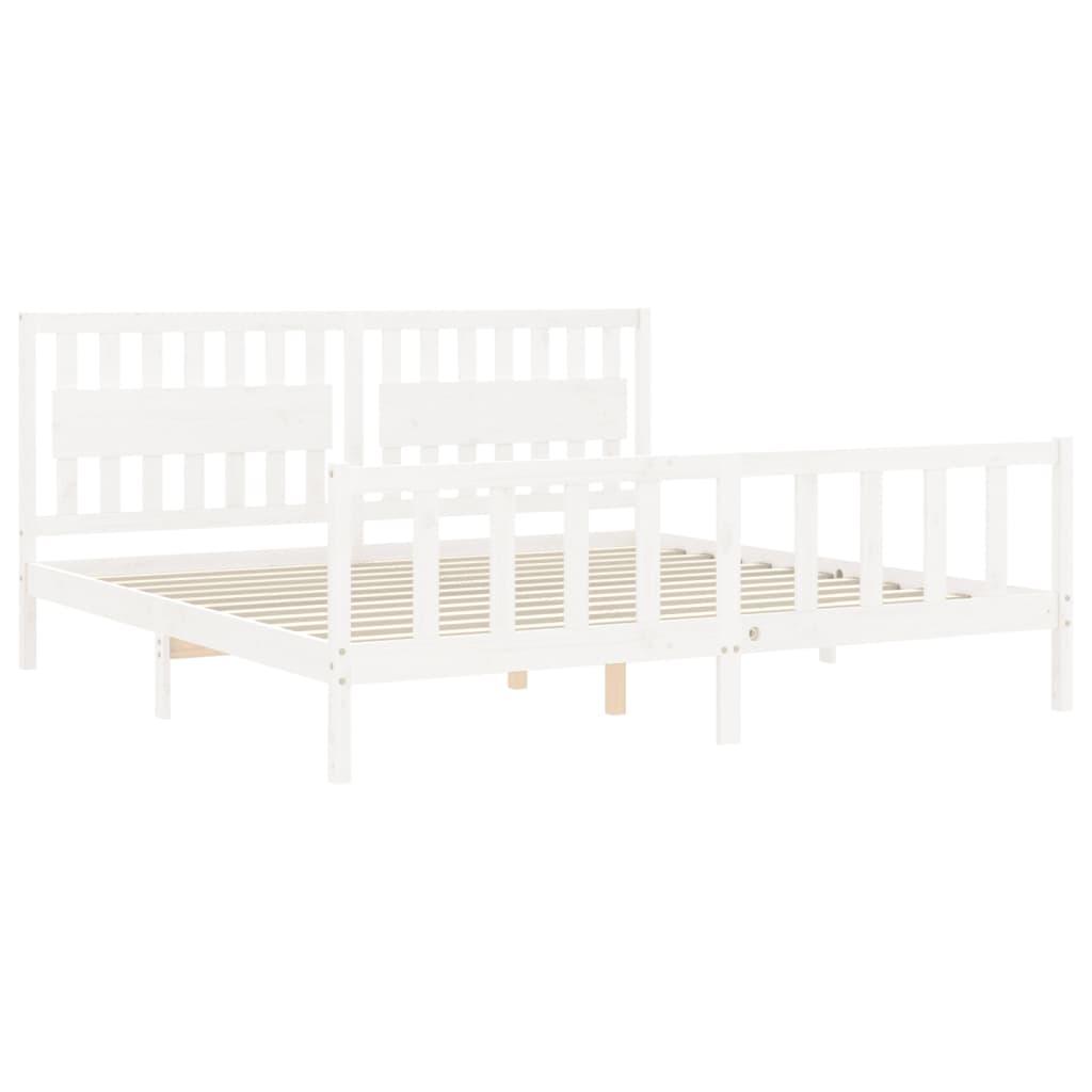 Estrutura de cama com cabeceira 200x200cm madeira maciça branco