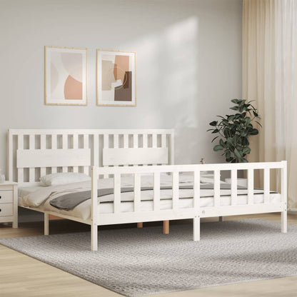 Estrutura de cama com cabeceira 200x200cm madeira maciça branco