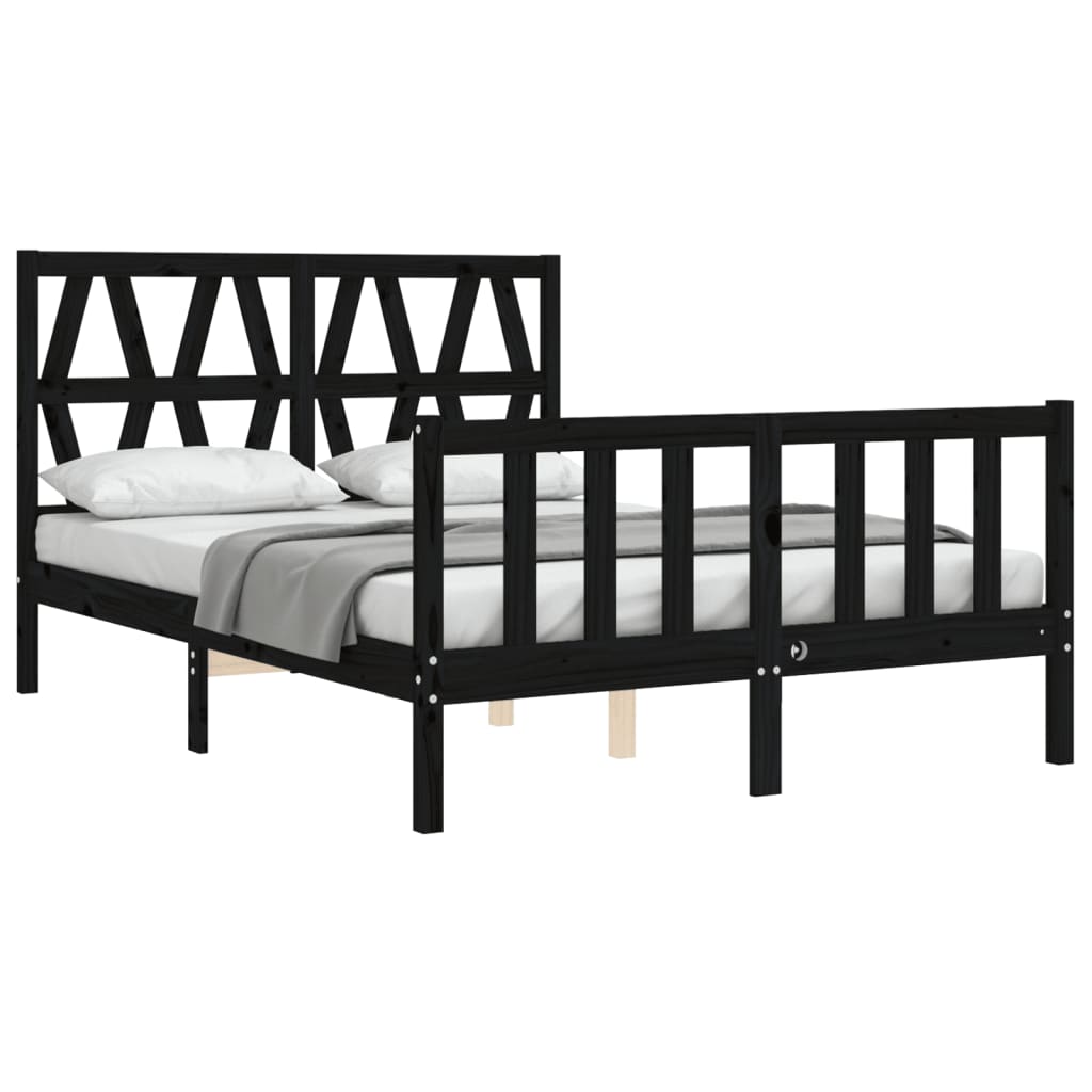 Estrutura de cama com cabeceira 140x190 cm madeira maciça preto