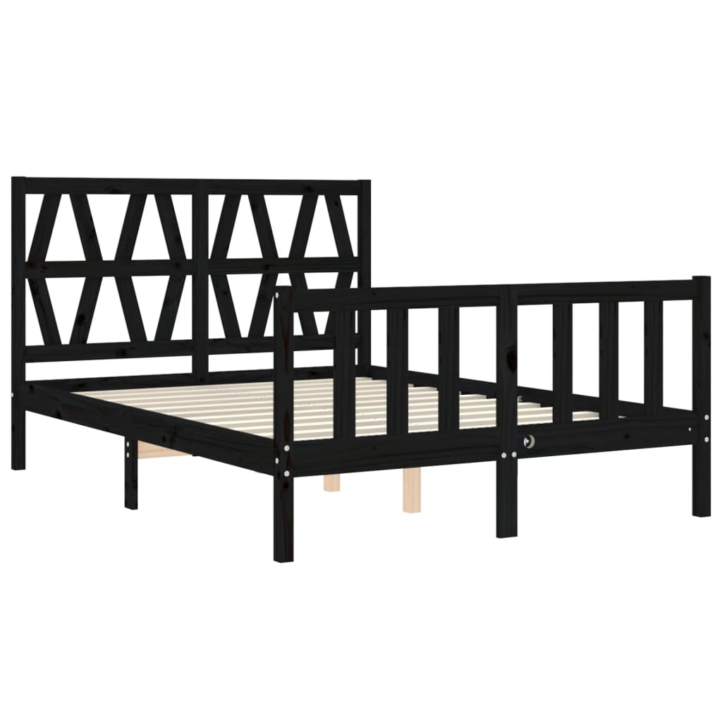 Estrutura de cama com cabeceira 140x190 cm madeira maciça preto