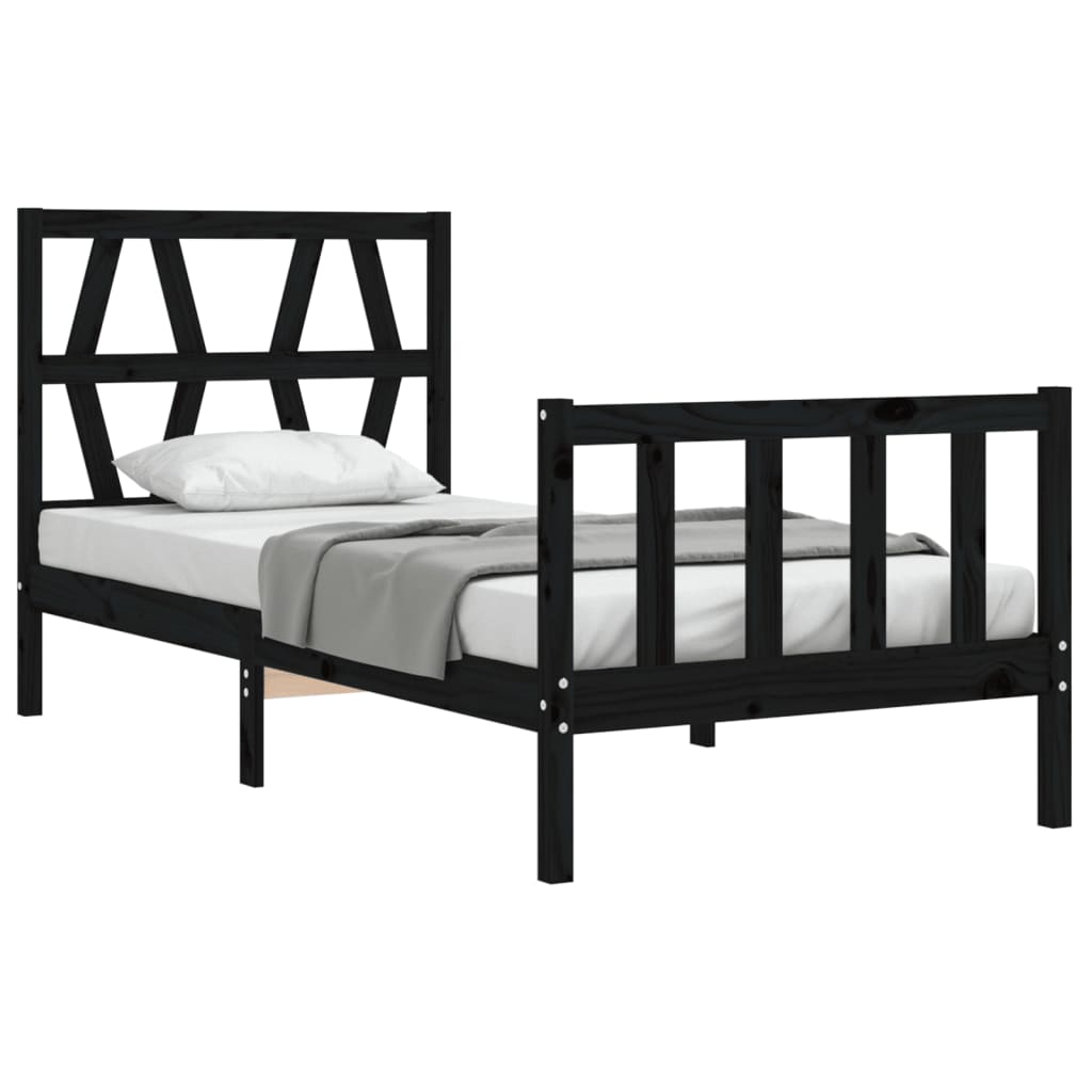 Estrutura de cama com cabeceira 100x200 cm madeira maciça preto