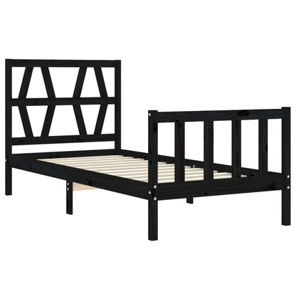 Estrutura de cama com cabeceira 100x200 cm madeira maciça preto