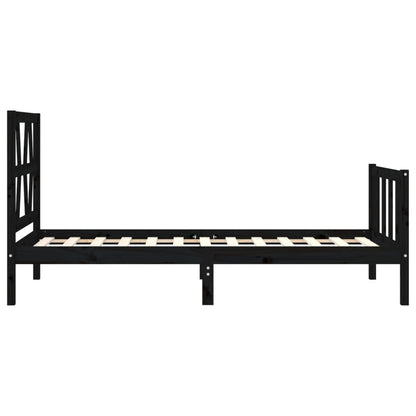 Estrutura de cama com cabeceira 100x200 cm madeira maciça preto