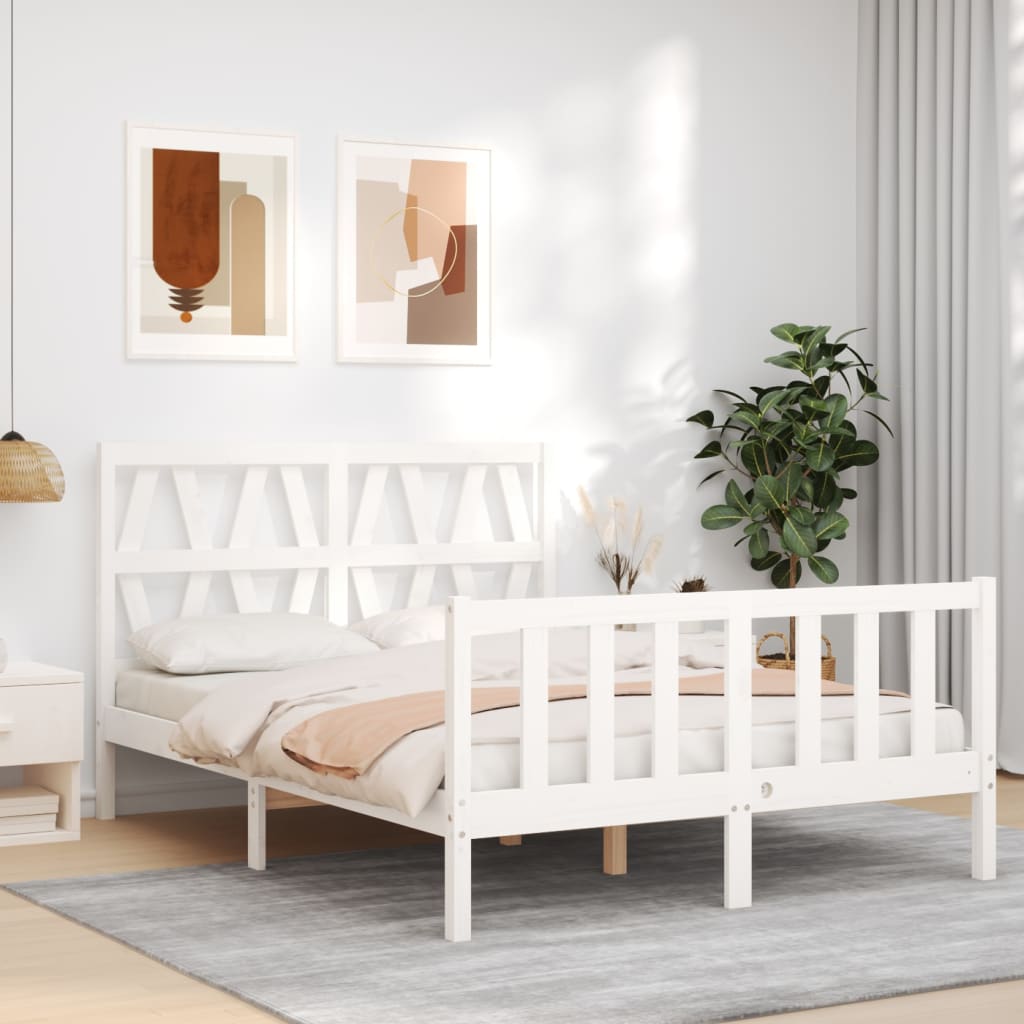 Estrutura de cama com cabeceira 120x200cm madeira maciça branco