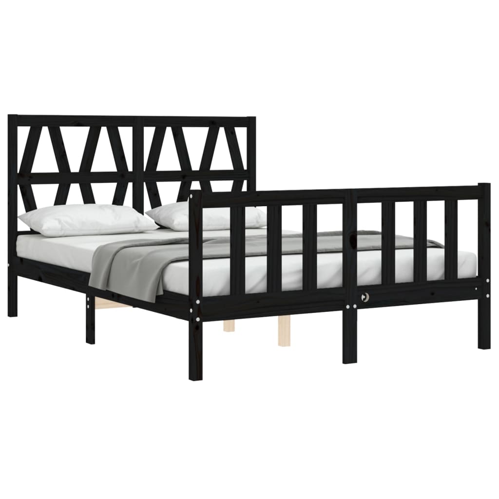 Estrutura de cama com cabeceira 120x200cm madeira maciçao preto