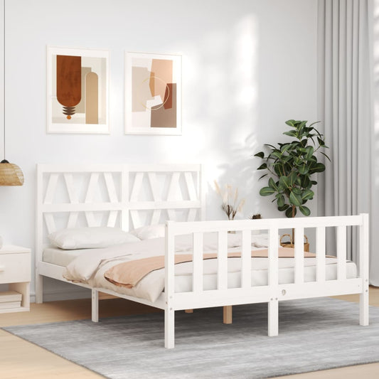 Estrutura de cama com cabeceira 140x200cm madeira maciça branco