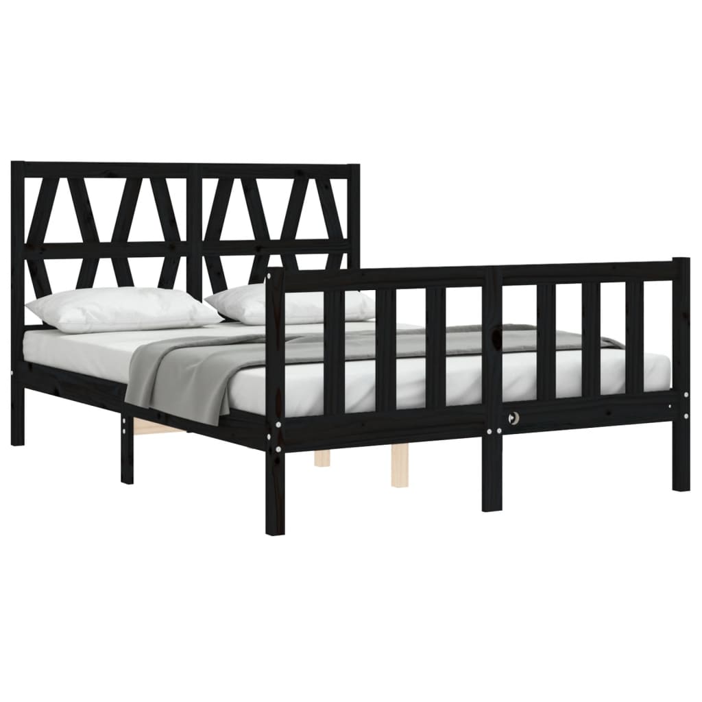 Estrutura de cama com cabeceira 140x200 cm madeira maciça preto