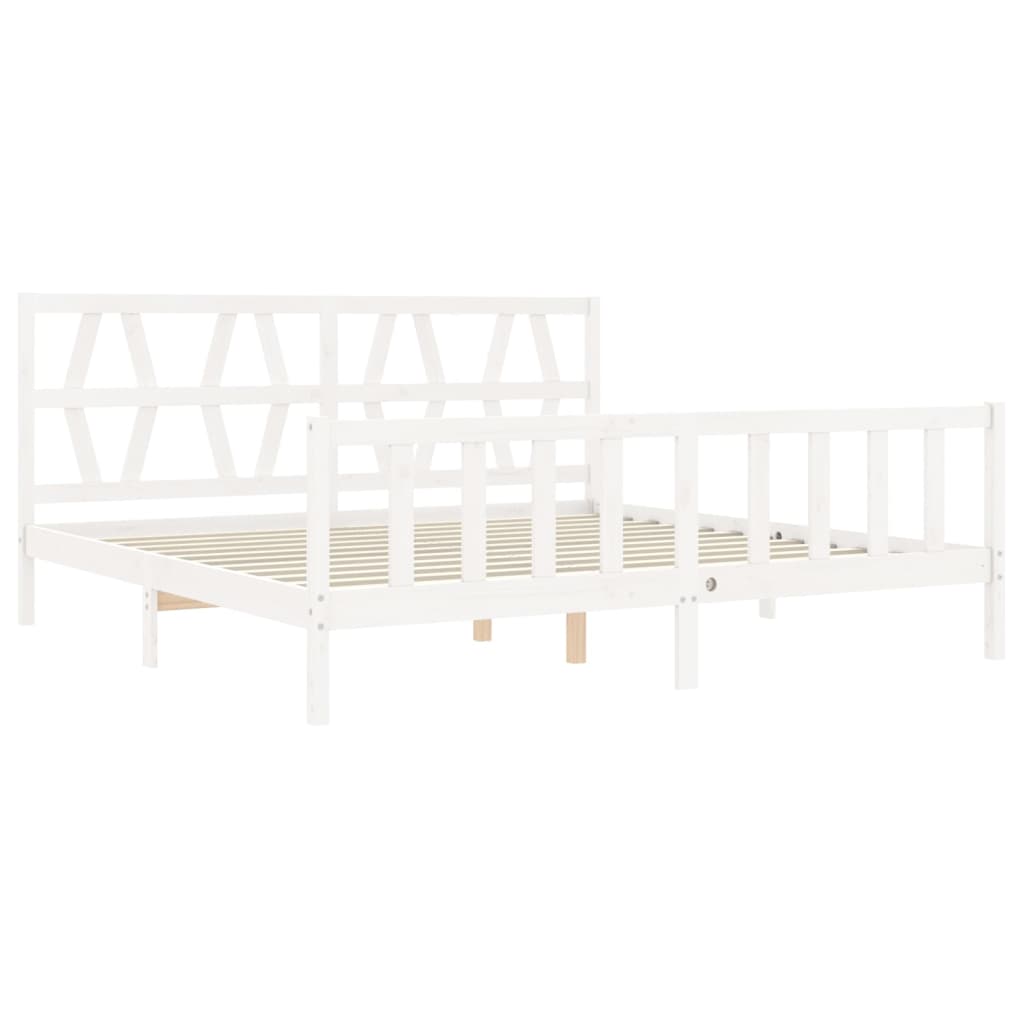 Estrutura de cama com cabeceira 200x200cm madeira maciça branco