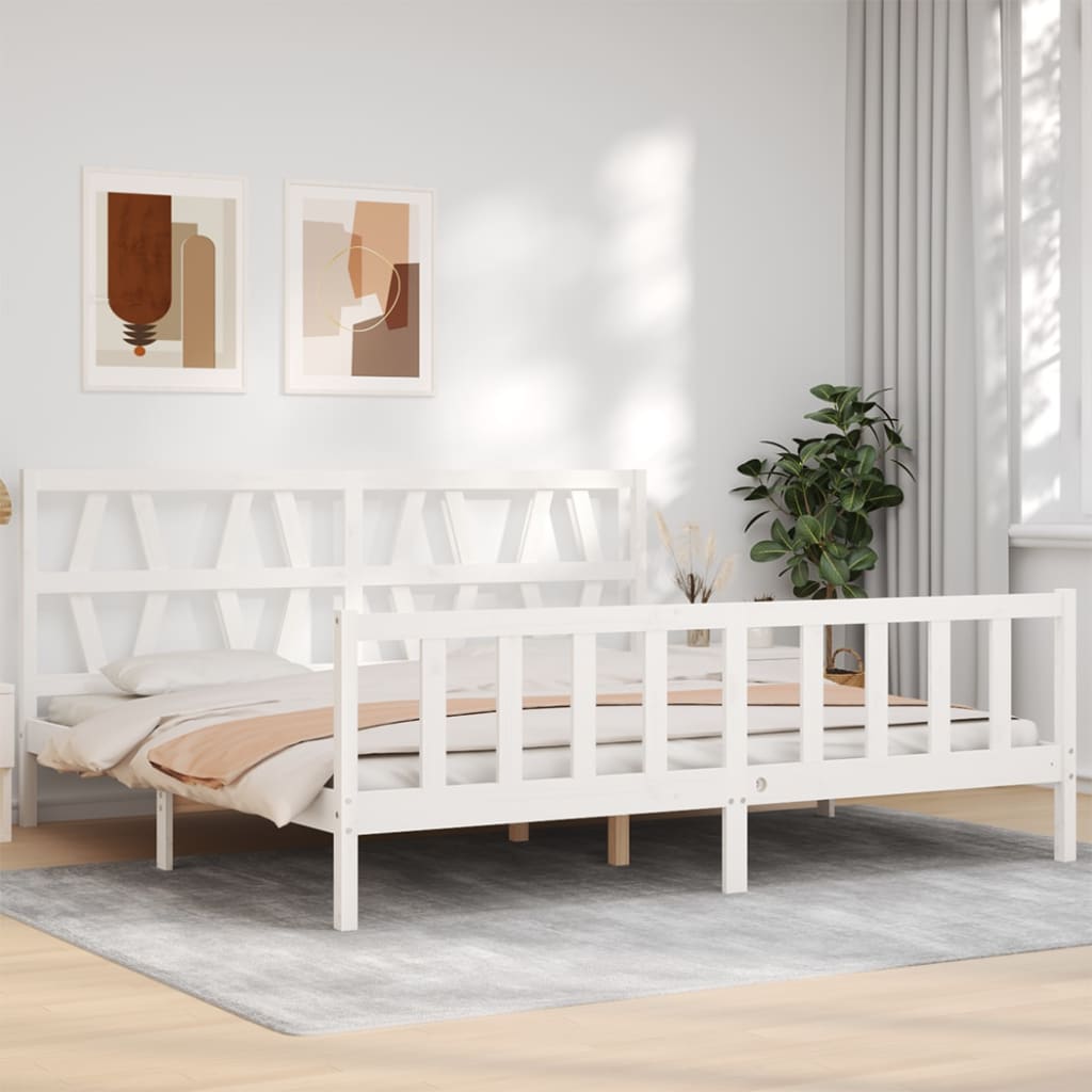 Estrutura de cama com cabeceira 200x200cm madeira maciça branco