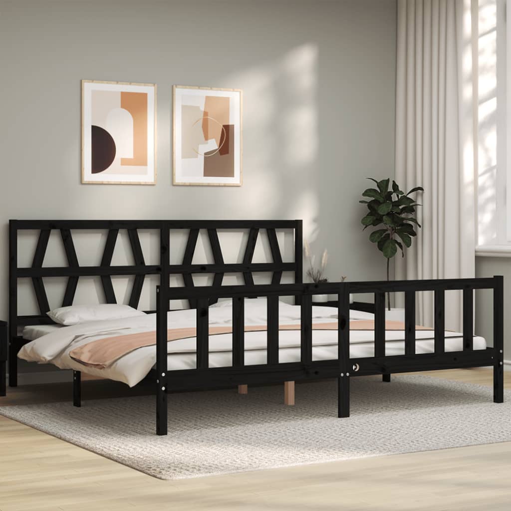 Estrutura de cama com cabeceira 200x200 cm madeira maciça preto