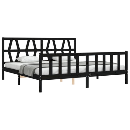 Estrutura de cama com cabeceira 200x200 cm madeira maciça preto