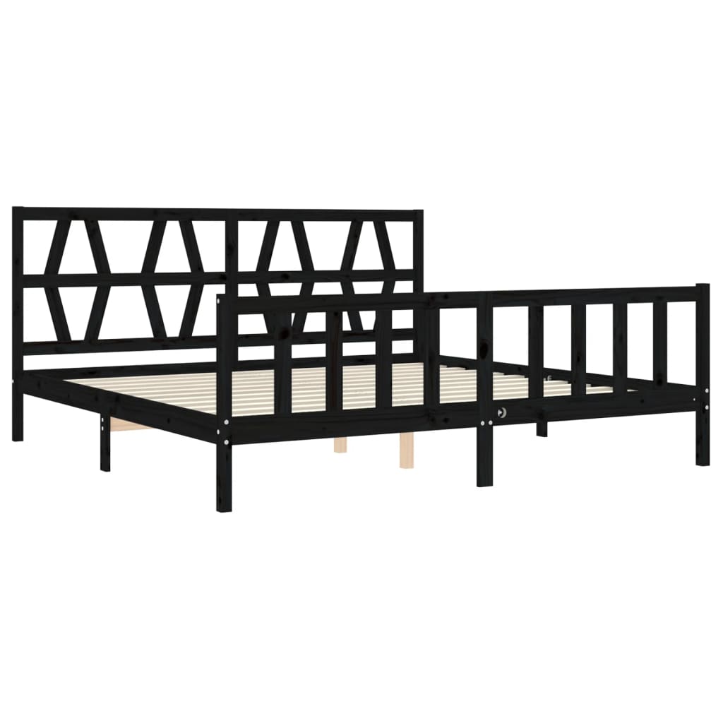 Estrutura de cama com cabeceira 200x200 cm madeira maciça preto