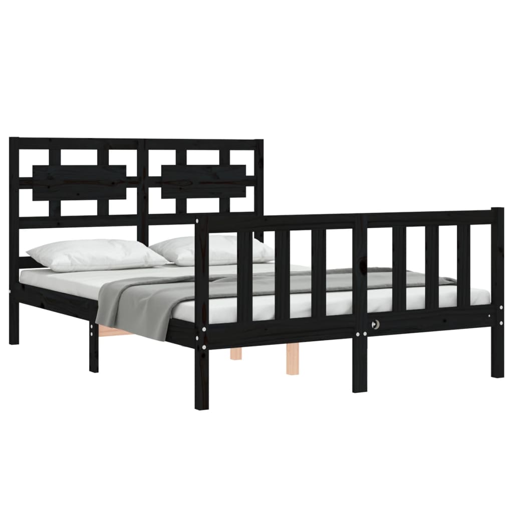 Estrutura de cama com cabeceira 140x190 cm madeira maciça preto