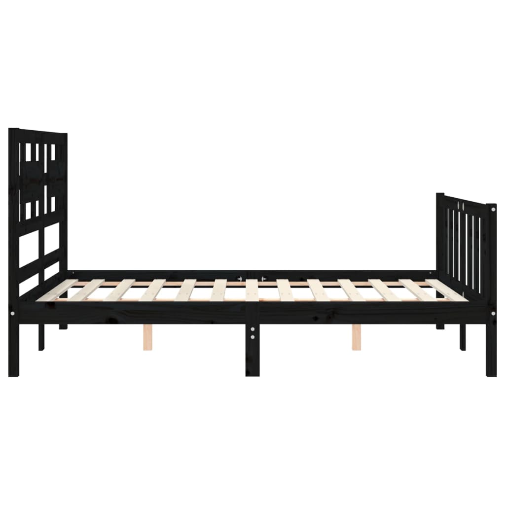 Estrutura de cama com cabeceira 140x190 cm madeira maciça preto