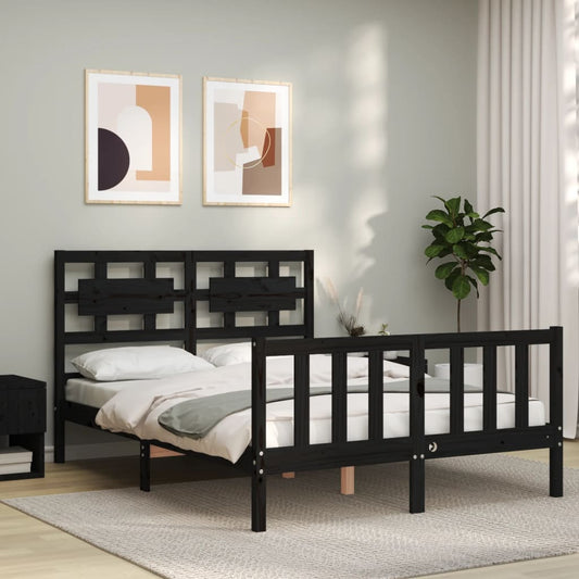 Estrutura de cama com cabeceira 140x190 cm madeira maciça preto