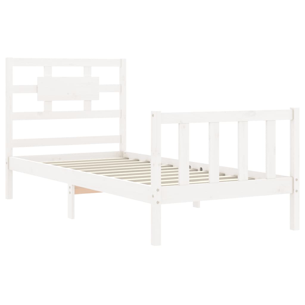 Estrutura de cama com cabeceira 100x200cm madeira maciça branco