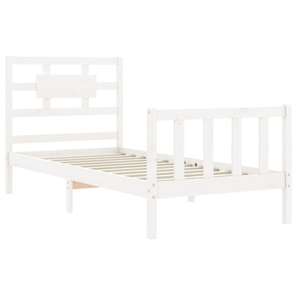 Estrutura de cama com cabeceira 100x200cm madeira maciça branco