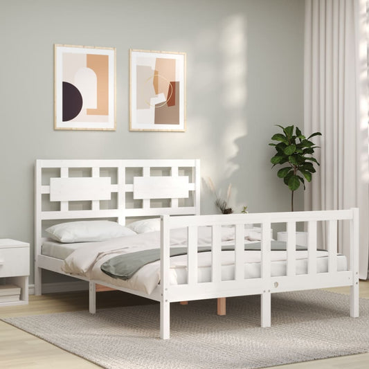 Estrutura de cama com cabeceira 120x200cm madeira maciça branco