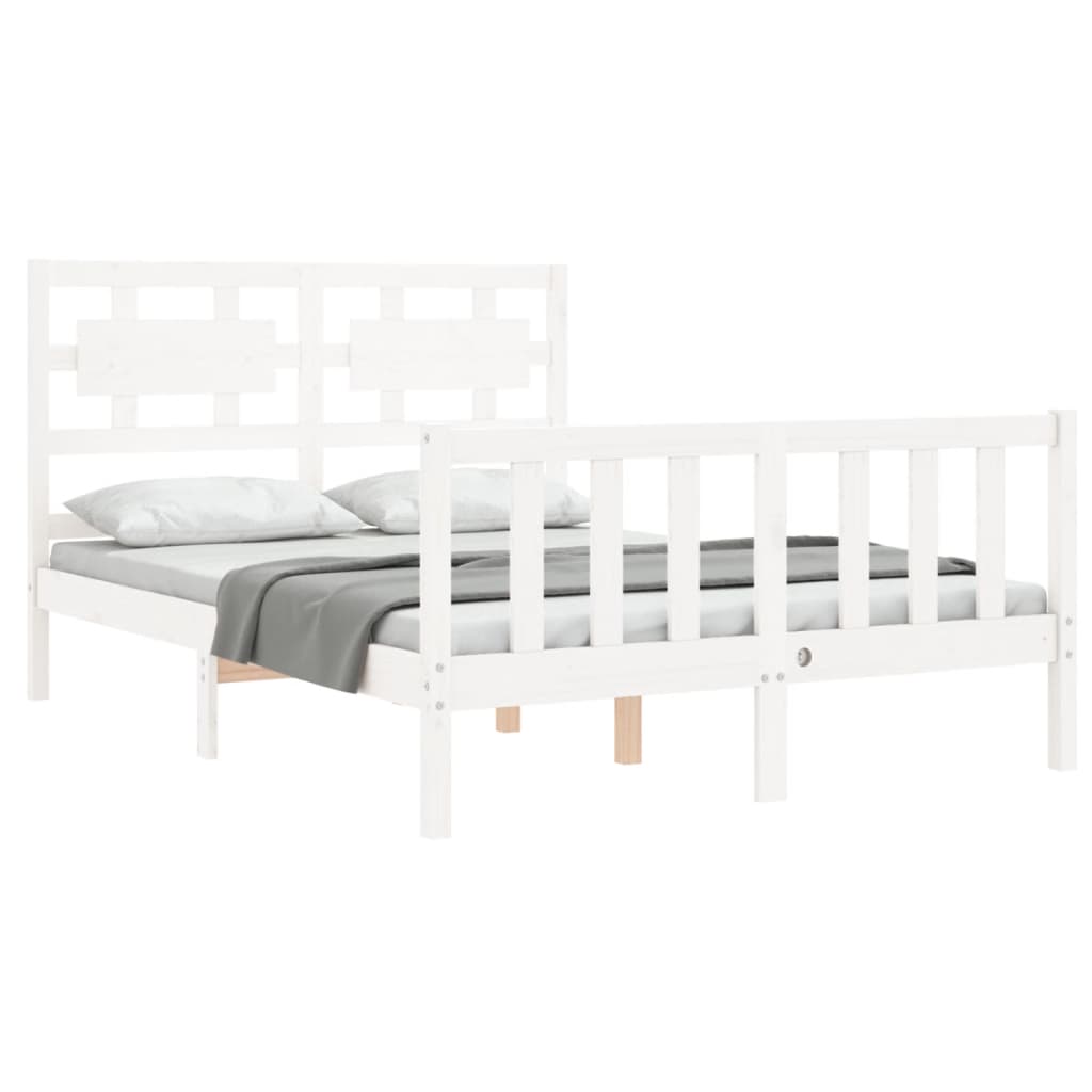 Estrutura de cama com cabeceira 140x200cm madeira maciça branco