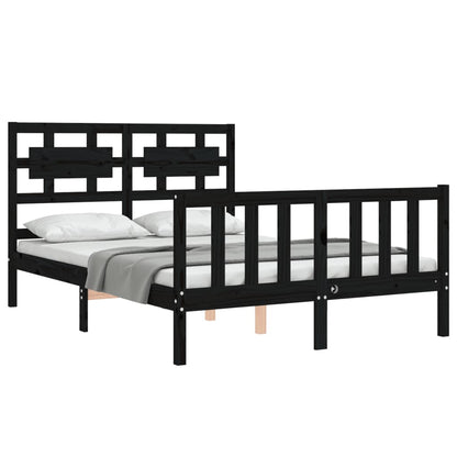 Estrutura de cama com cabeceira 140x200 cm madeira maciça preto