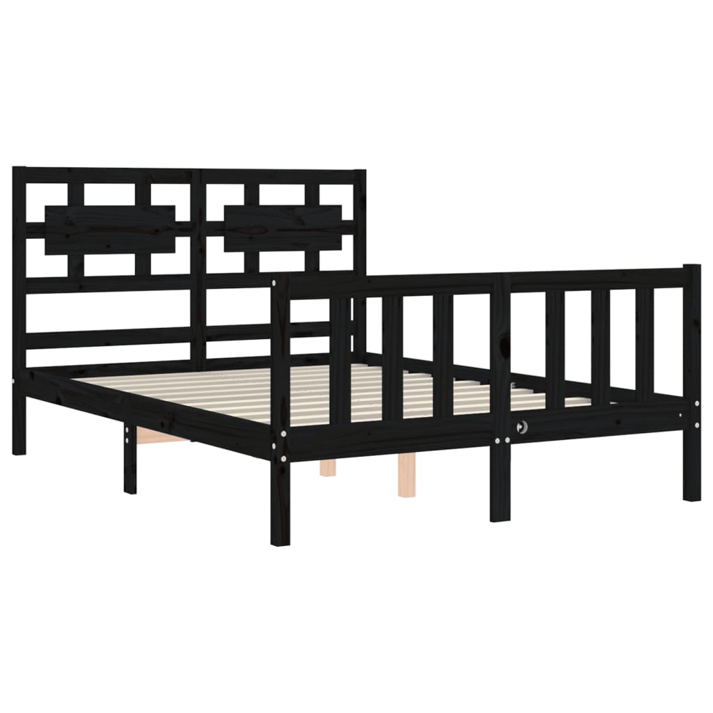 Estrutura de cama com cabeceira 140x200 cm madeira maciça preto