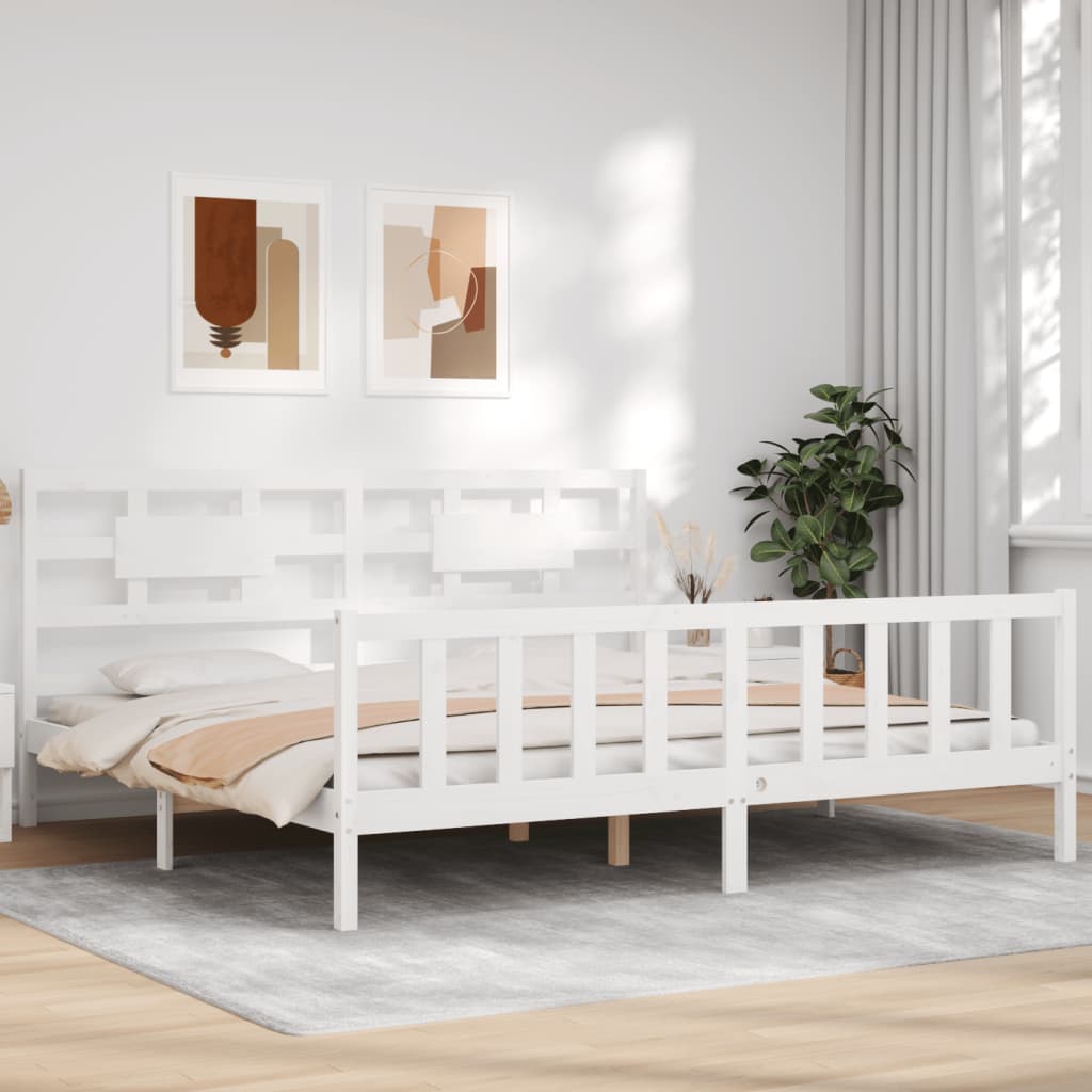 Estrutura cama Super King Size c/ cabeceira madeira branco