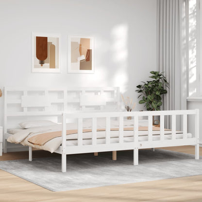 Estrutura cama Super King Size c/ cabeceira madeira branco