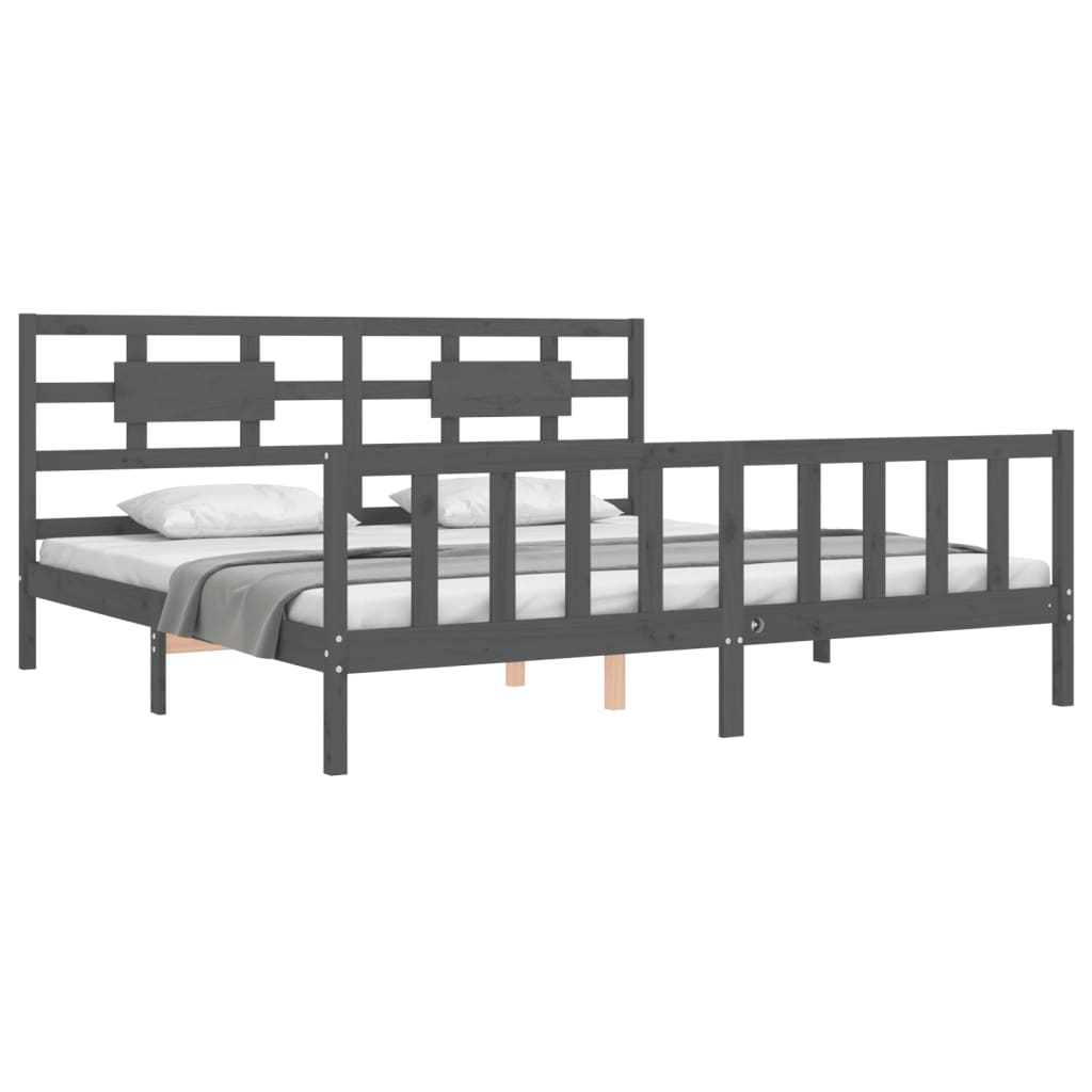 Estrutura cama Super King Size c/ cabeceira madeira cinzento