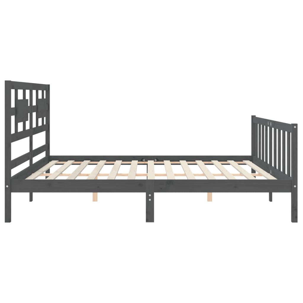 Estrutura de cama com cabeceira 200x200 cm madeira maciça cinza